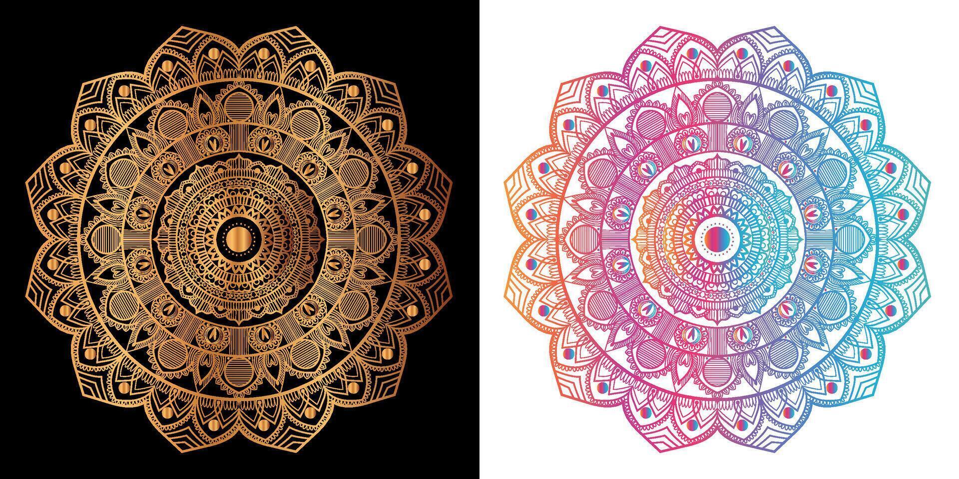 d'or mandala conception avec une noir Contexte vecteur