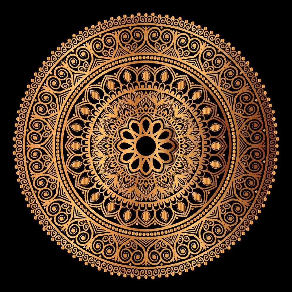 d'or mandala conception avec une noir Contexte vecteur