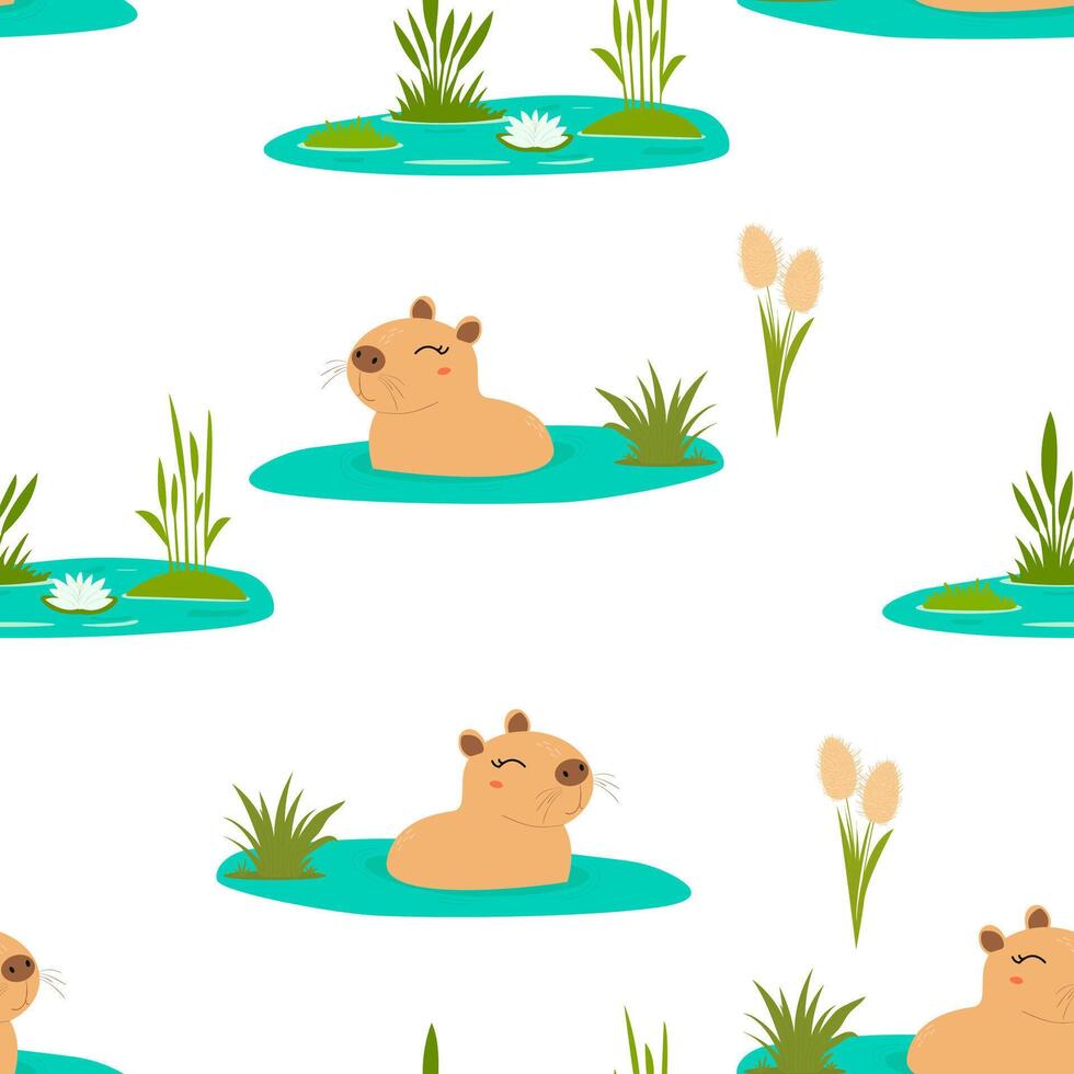 mignonne capybaras sans couture modèle. modèle pour textile, fond d'écran, emballage, couverture, la toile, carte, boîte, imprimer, bannière, céramique vecteur