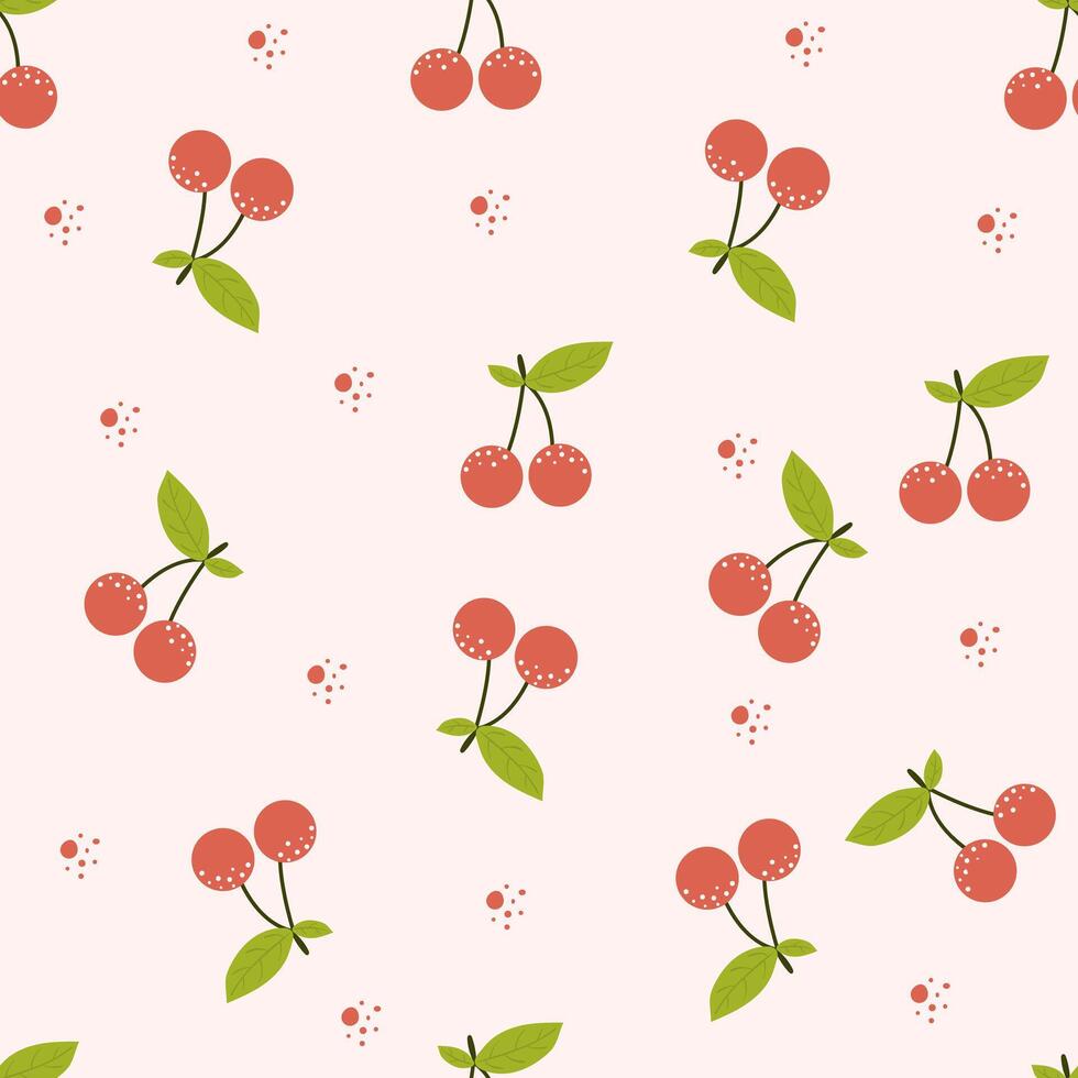 mignonne cerises, rouges baies sans couture modèle. modèle pour textile, fond d'écran, emballage, couverture, la toile, carte, boîte, imprimer, bannière, céramique vecteur