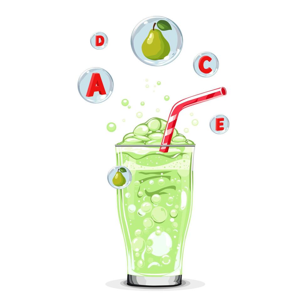 en bonne santé vert poire oxygène cocktail avec air bulles. isolé illustration sur blanc Contexte. été boisson pour plat conception de cartes, prospectus, bannière, présentations, logo, vente, affiche, Icônes vecteur