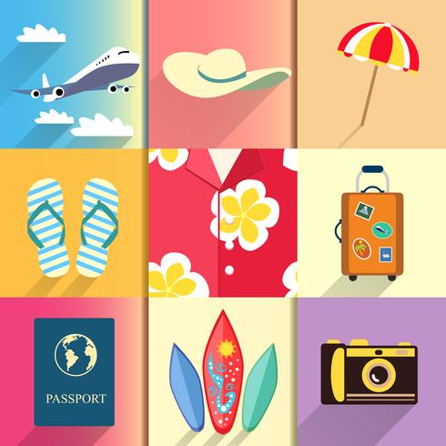 Ensemble d&#39;icônes de voyage et de vacances vecteur