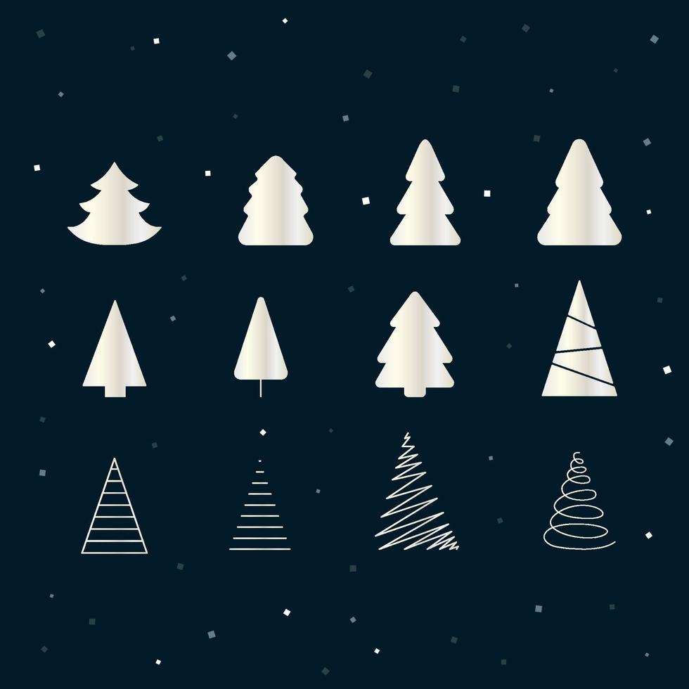 arbres de noël - ensemble de 12 icônes en argent. joyeux noël et bonne année 2022. illustration vectorielle. vecteur