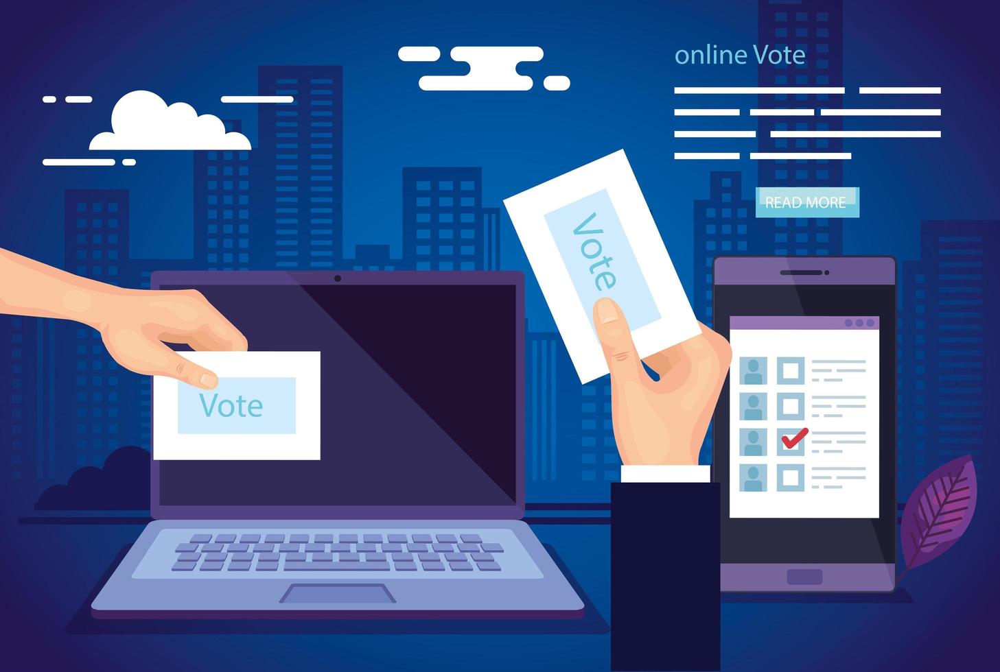 affiche de vote en ligne avec ordinateur portable et smartphone vecteur