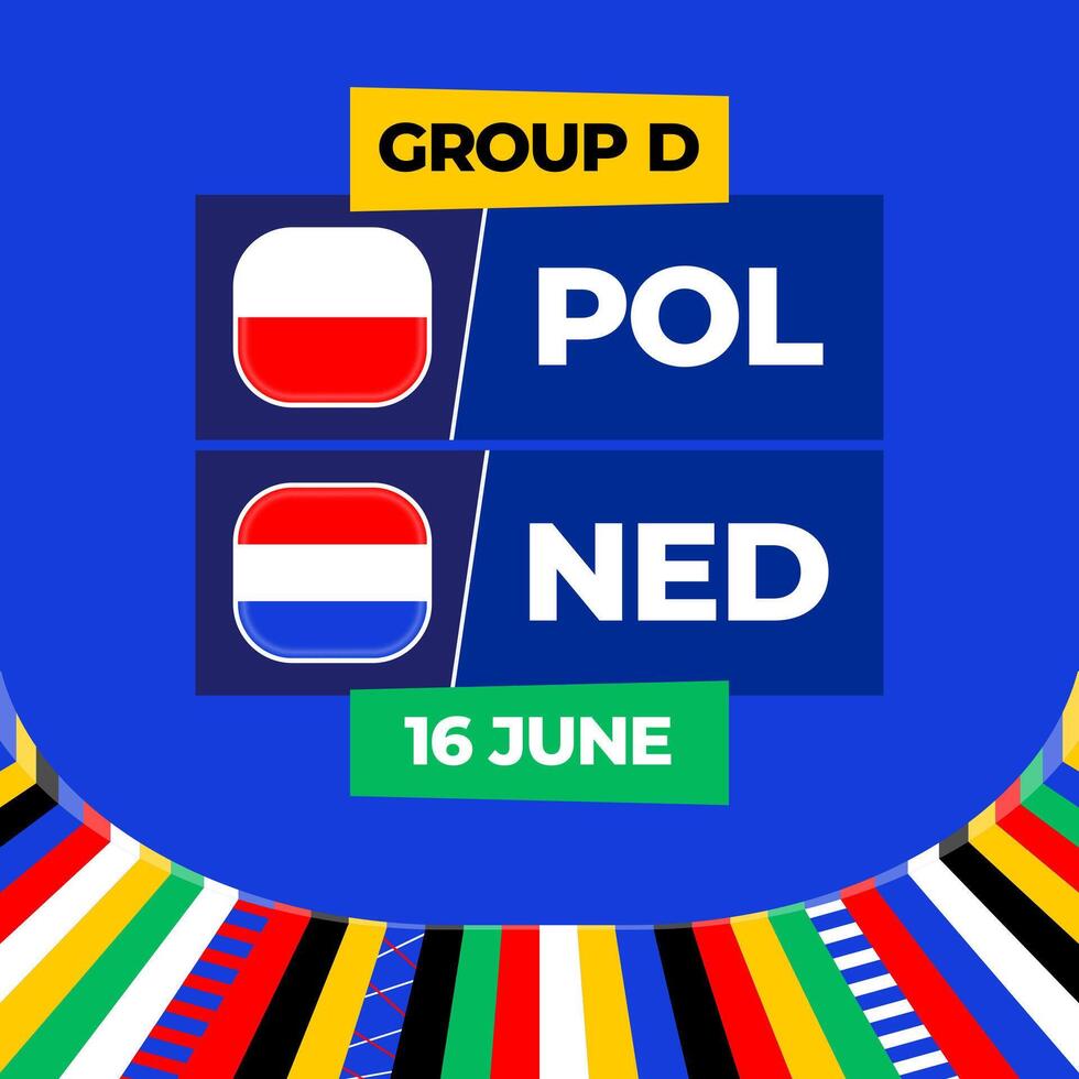 Pologne contre Pays-Bas Football 2024 rencontre contre. 2024 groupe étape championnat rencontre contre équipes intro sport arrière-plan, championnat compétition vecteur