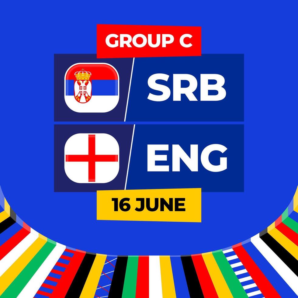 Serbie contre Angleterre Football 2024 rencontre contre. 2024 groupe étape championnat rencontre contre équipes intro sport arrière-plan, championnat compétition vecteur