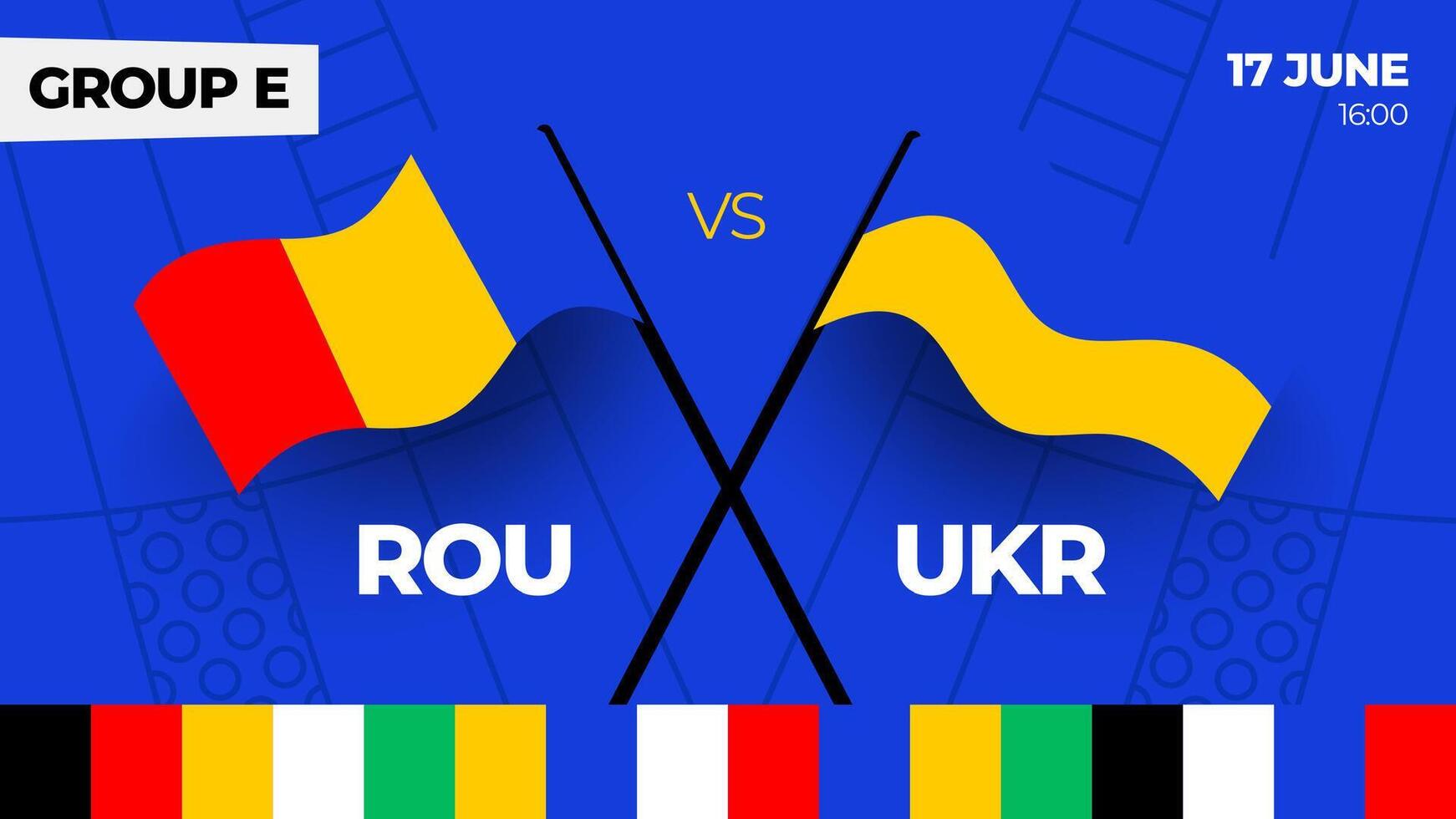 Roumanie contre Ukraine Football 2024 rencontre contre. 2024 groupe étape championnat rencontre contre équipes intro sport arrière-plan, championnat compétition vecteur
