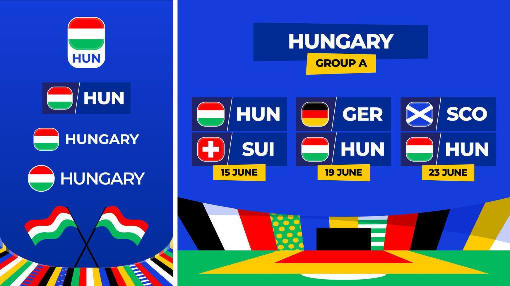 Hongrie Football 2024 rencontre contre ensemble. nationale équipe drapeau 2024 et groupe étape championnat rencontre contre équipes vecteur