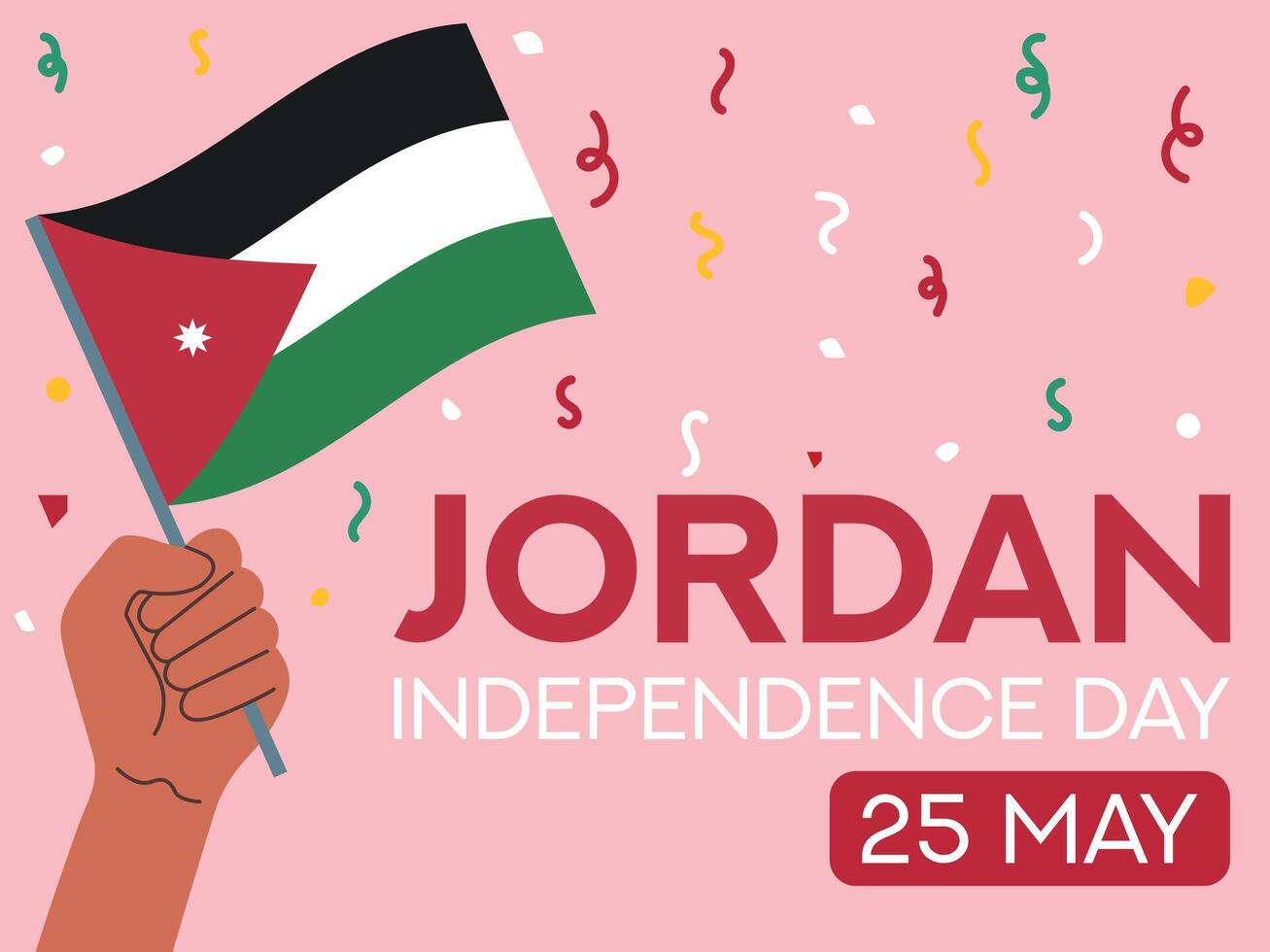 Jordan indépendance journée 25 peut. Jordan drapeau dans main. salutation carte, affiche, bannière modèle vecteur