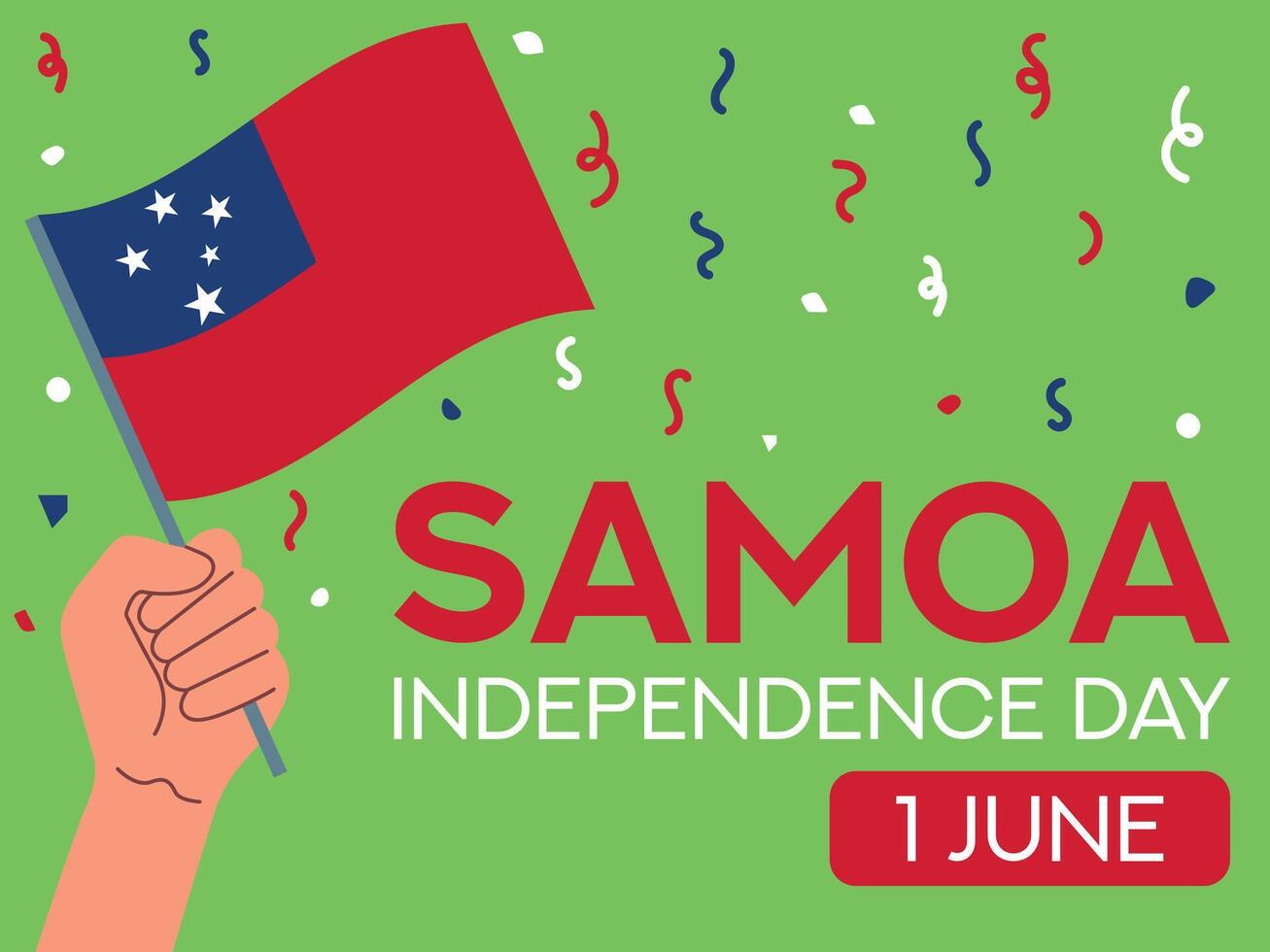 samoa indépendance journée 1 juin. samoa drapeau dans main. salutation carte, affiche, bannière modèle vecteur