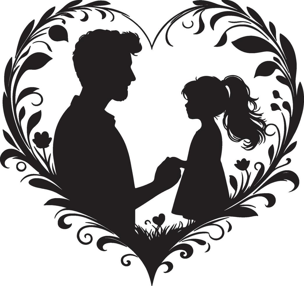 père et fille silhouette dans le cœur forme vecteur
