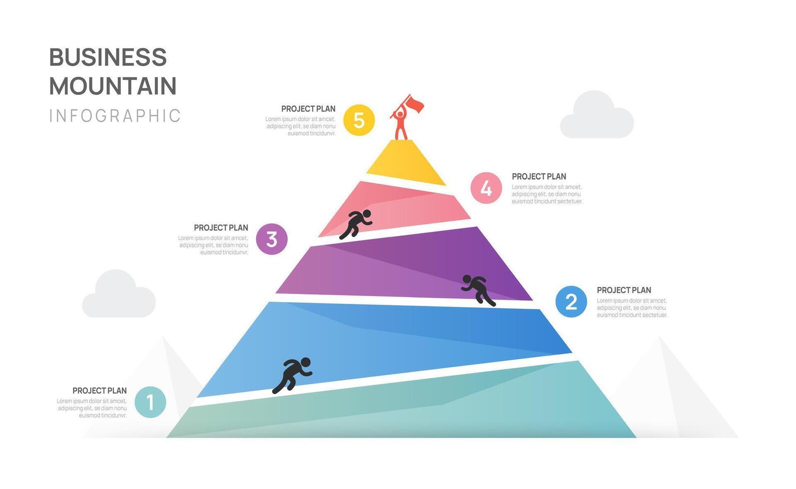 infographie affaires croissance conception modèle. affaires Montagne concept avec 5 pas vecteur