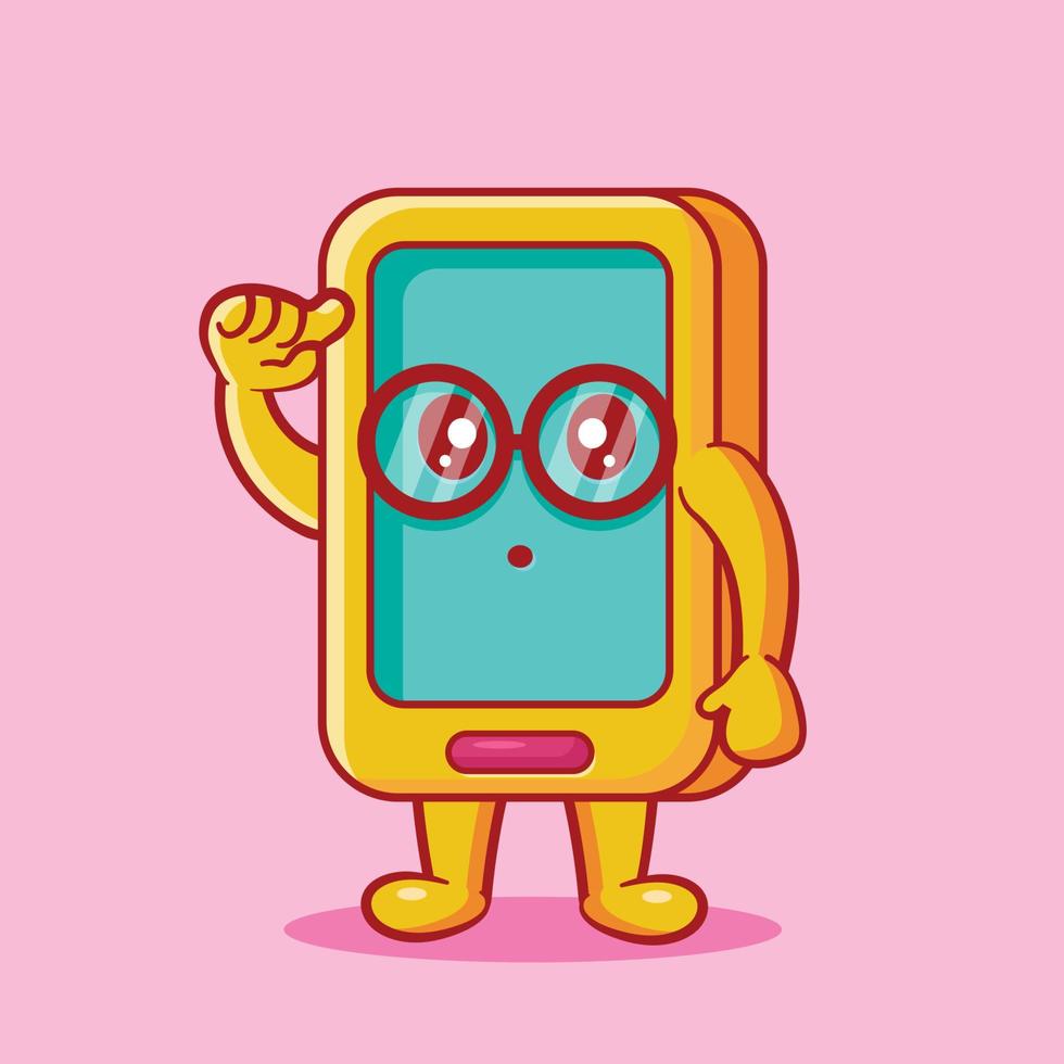 geek, smartphone, mascotte, isolé, dessin animé, vecteur, illustration vecteur