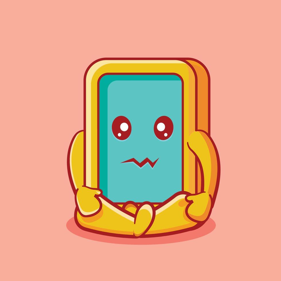 mascotte de smartphone mignon avec illustration vectorielle de dessin animé isolé geste assis vecteur