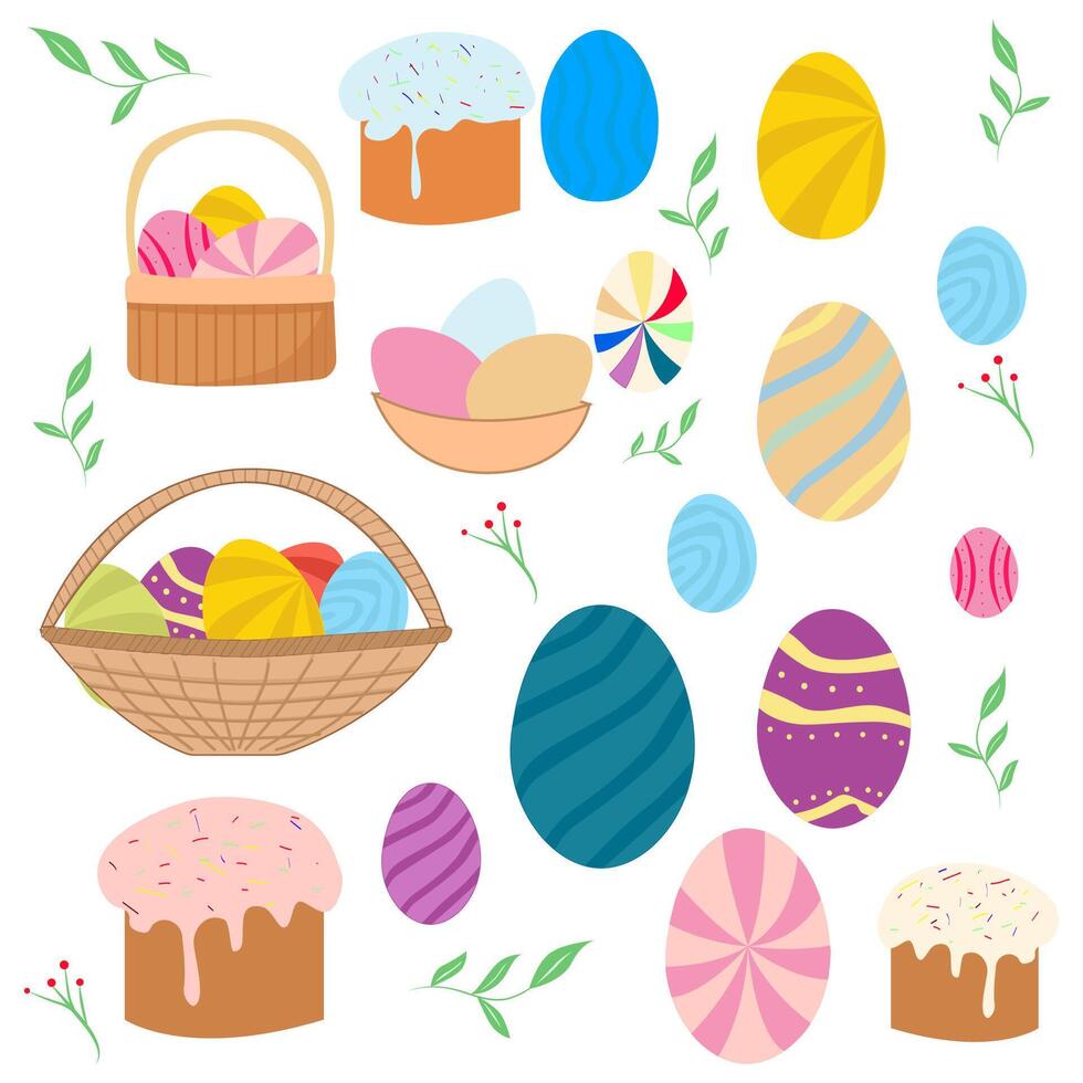 content Pâques, coloré œufs, Pâques œuf, coloré des œufs. une ensemble de coloré œufs, un Pâques ensemble. vecteur