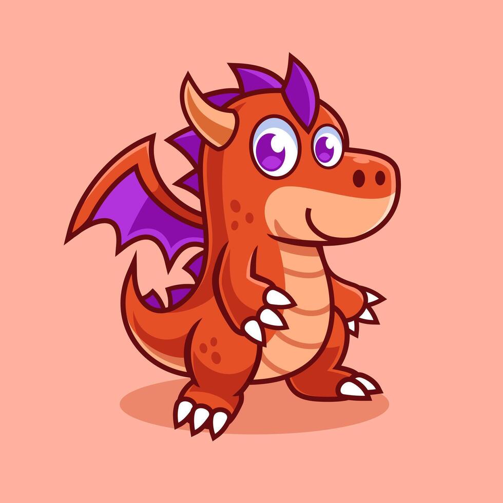 Orange violet dragon dessin animé personnage vecteur