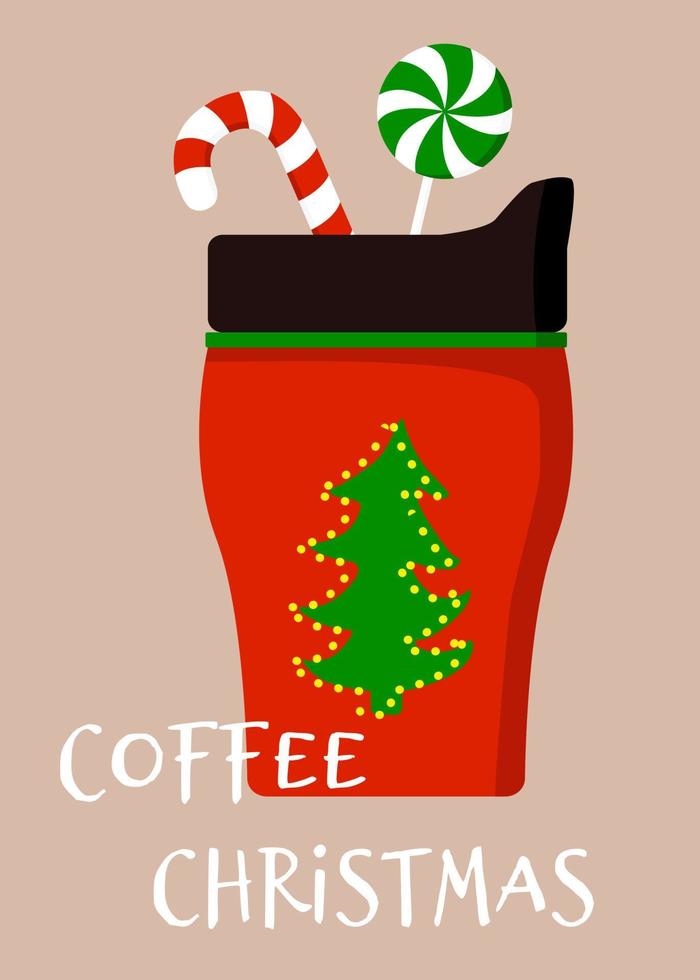 tasse de café de Noël avec canne en bonbon à la menthe. illustration vectorielle isolée, concept saisonnier de célébration. vecteur