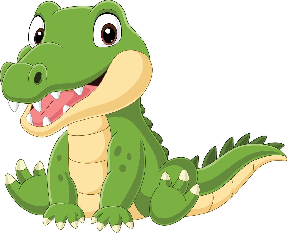 dessin animé mignon bébé crocodile assis vecteur