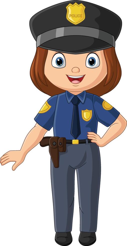 dessin animé police femme dans uniforme vecteur