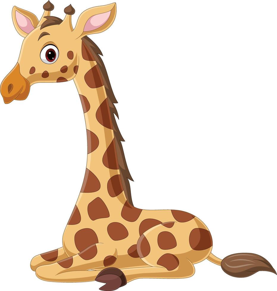 dessin animé drôle petite girafe assise vecteur