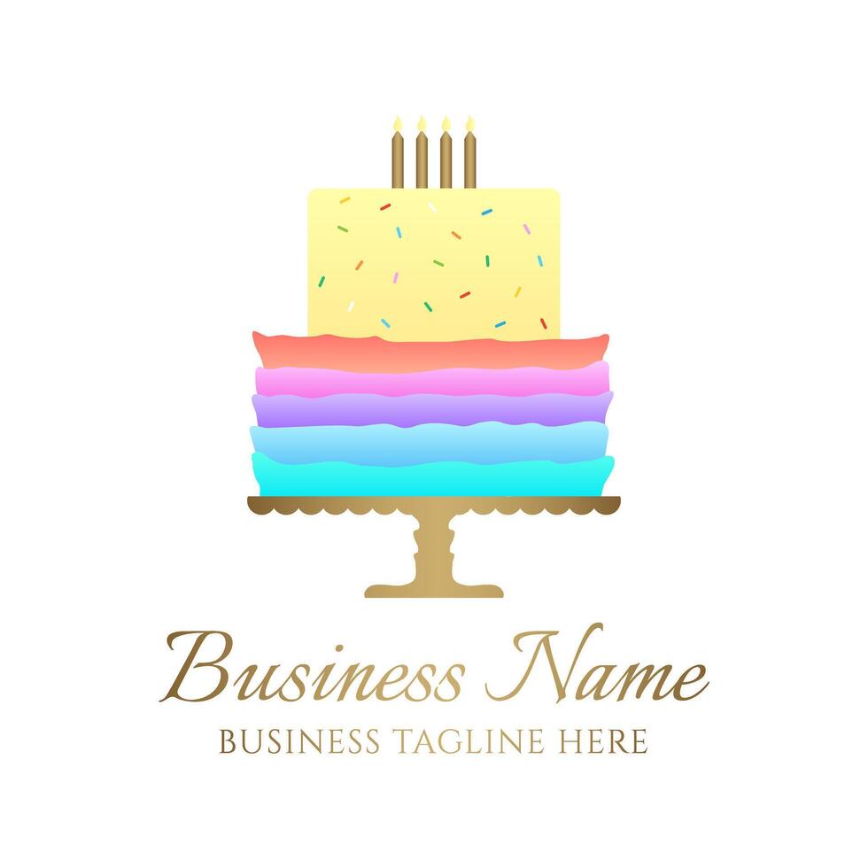 mignonne arc en ciel Couleur gâteau logo pour boulangerie affaires ou anniversaire fête avec bougies et multicolore décoartion vecteur