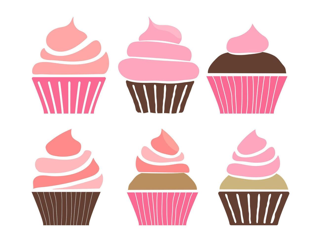 rose petit gâteau illustration ensemble ou muffin icône pour boulangerie vecteur