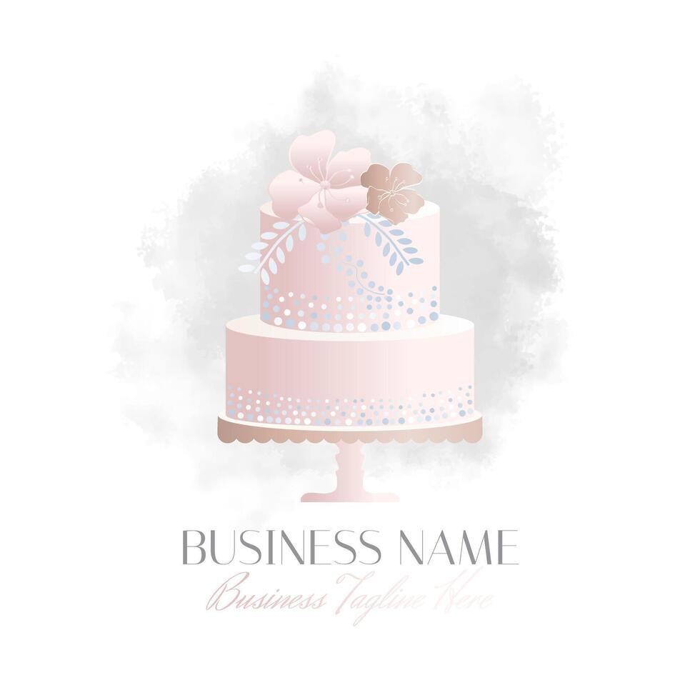 élégant lumière rose gâteau boulangerie logo dans luxe mariage style aquarelle Contexte vecteur