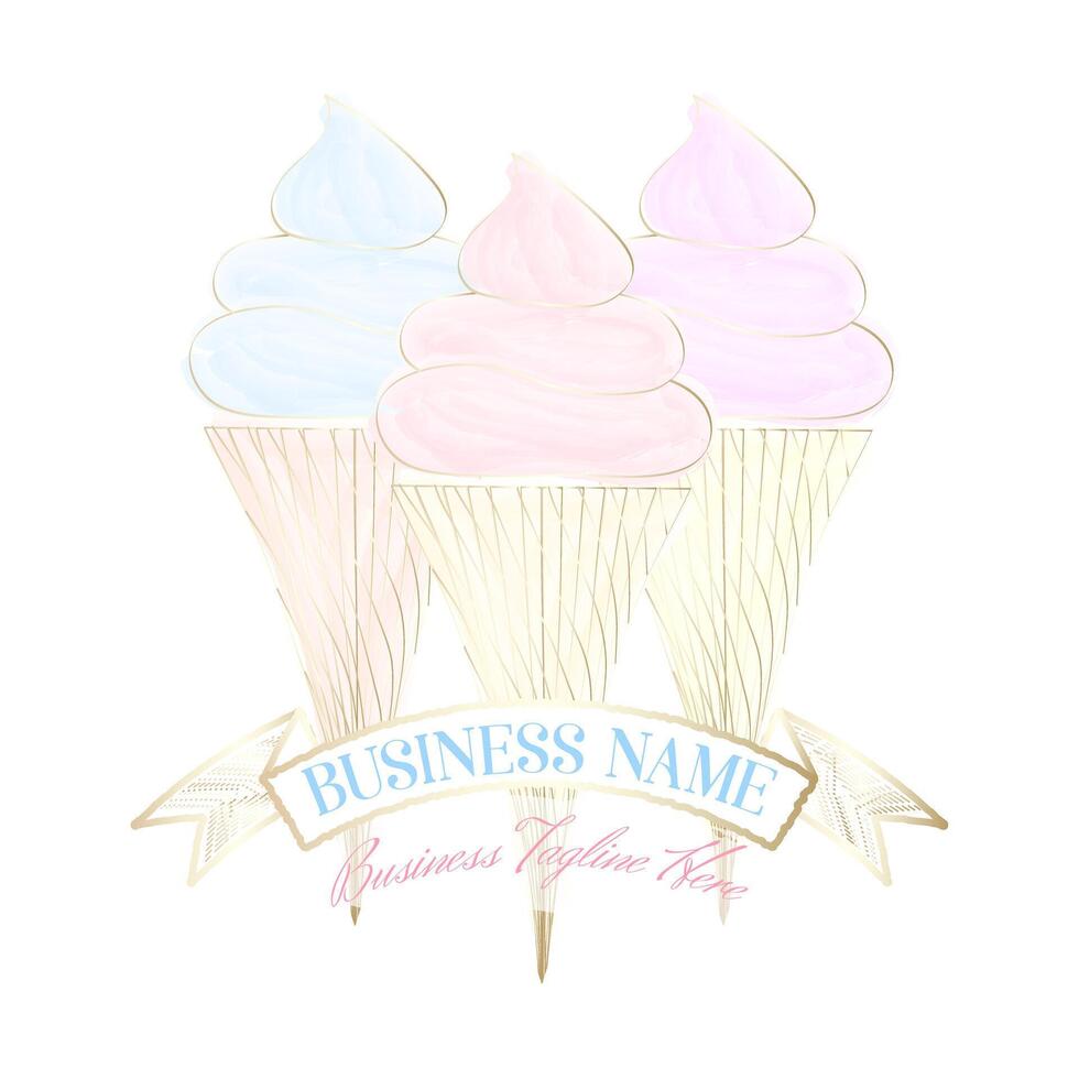 la glace crème badge logo dans aquarelle style vecteur