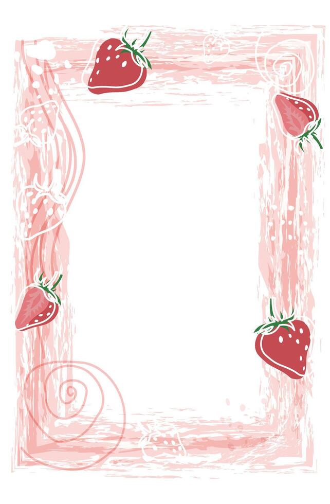 rectangulaire fraise Cadre sur abstrait rose Contexte. modèle pour bannière, affiche, bar, cocktail. illustration de boisson pour menu ou emballage conception vecteur