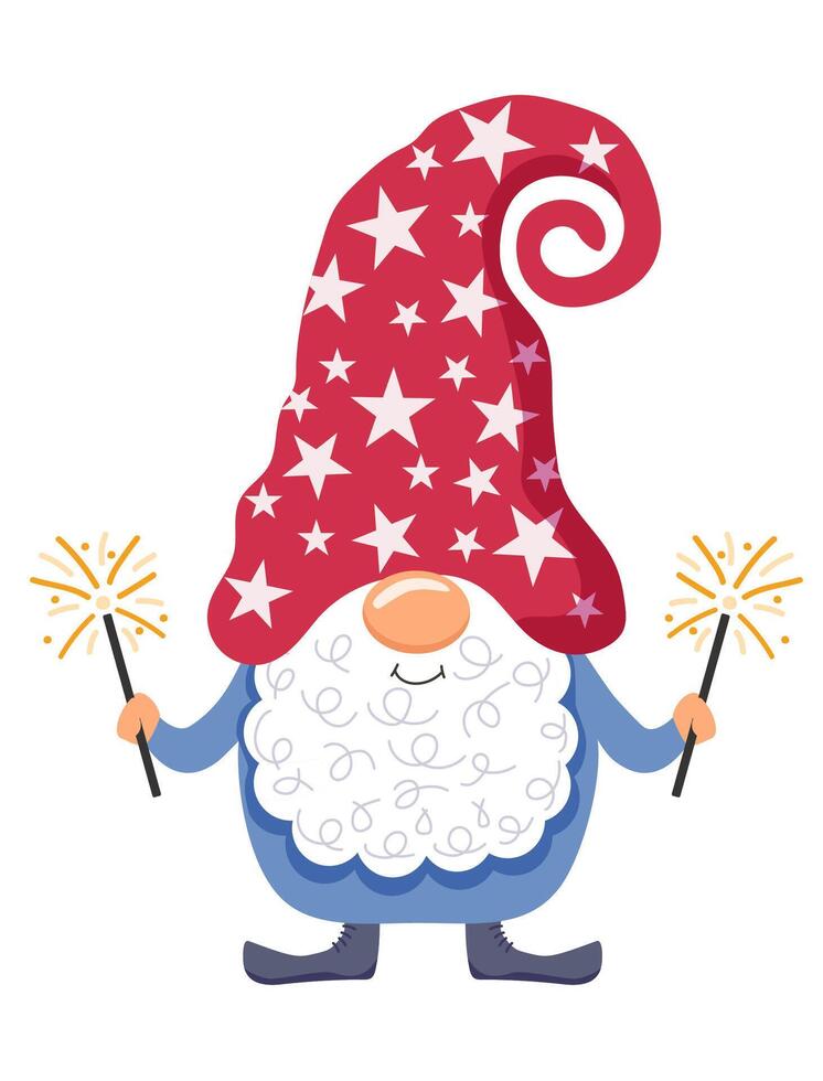 gnome patriote Etats-Unis. le gnome détient une cierge magique. gnomes célébrer le 4e de juillet. illustration vecteur