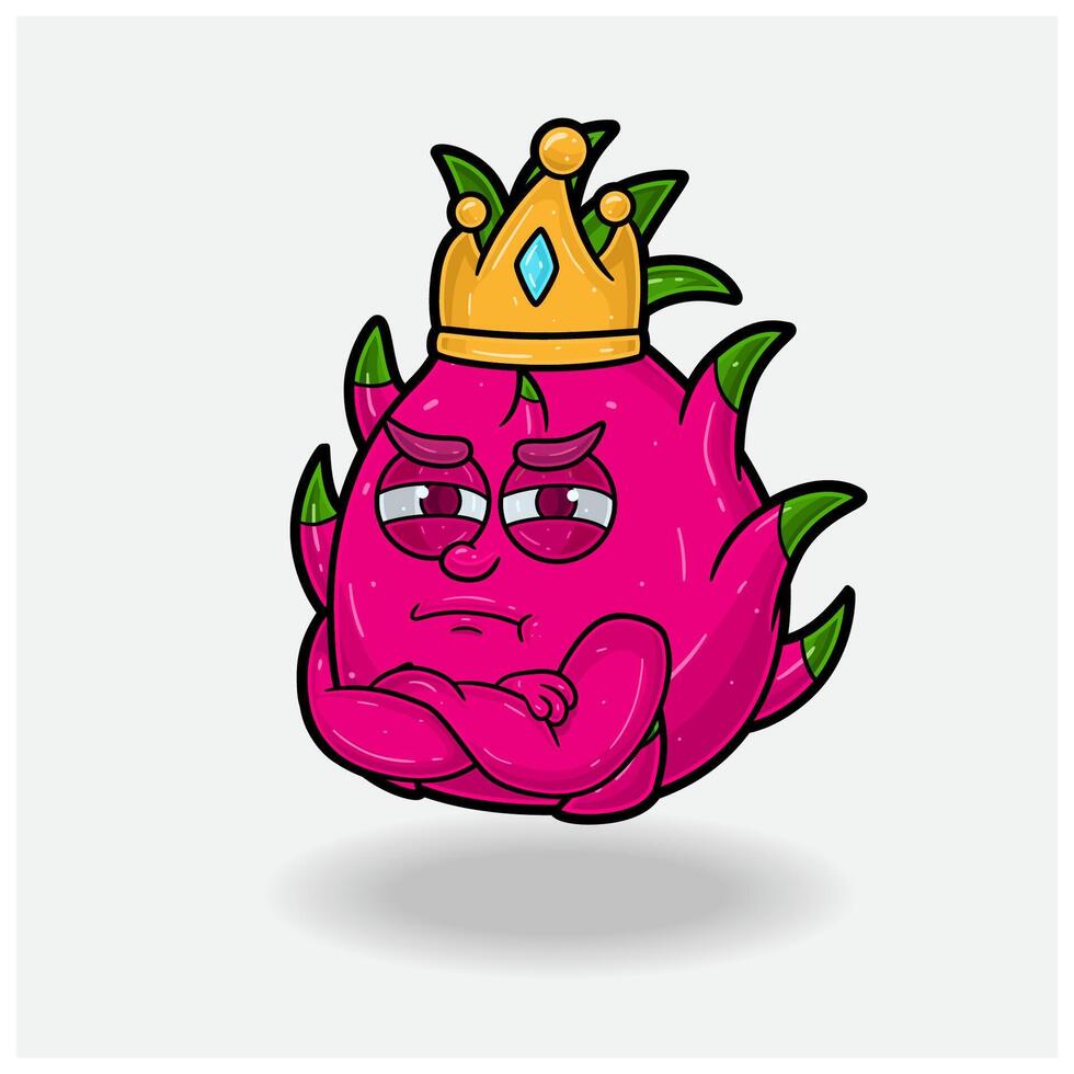 jaloux expression avec dragon fruit couronne mascotte personnage dessin animé. vecteur