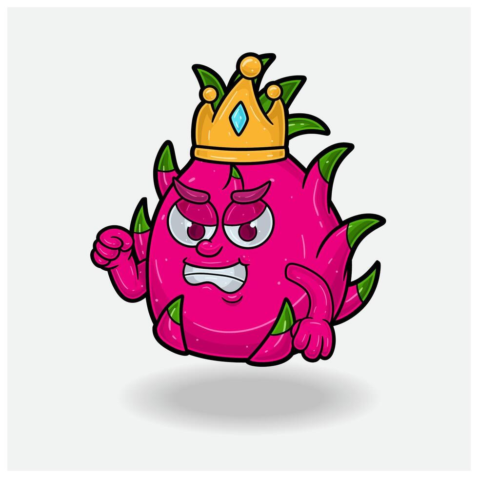 en colère expression avec dragon fruit couronne mascotte personnage dessin animé. vecteur