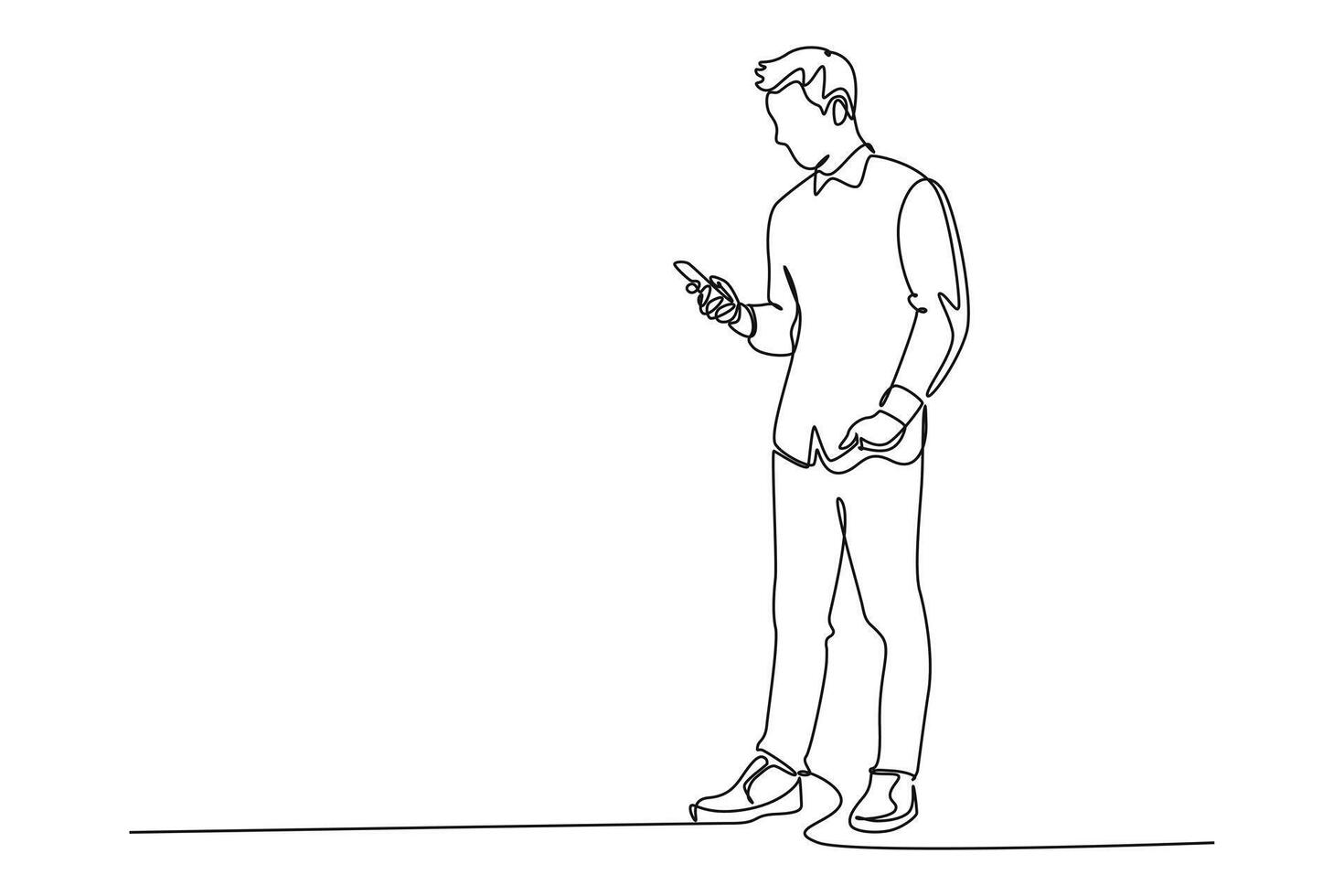 continu un ligne dessin gens holding, en utilisant mobile Téléphone (s concept vecteur