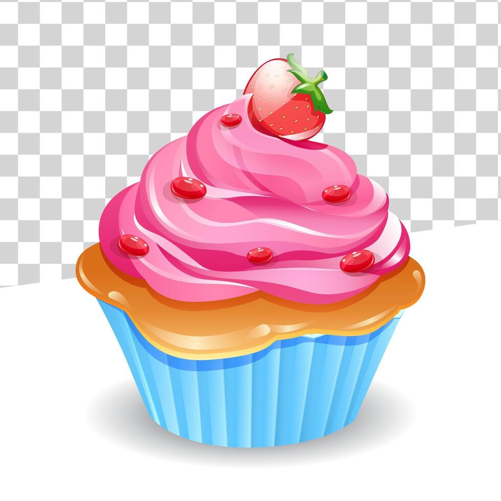 fraise petits gâteaux avec rose crème et fraise fruit et bougies, muffins illustration vecteur