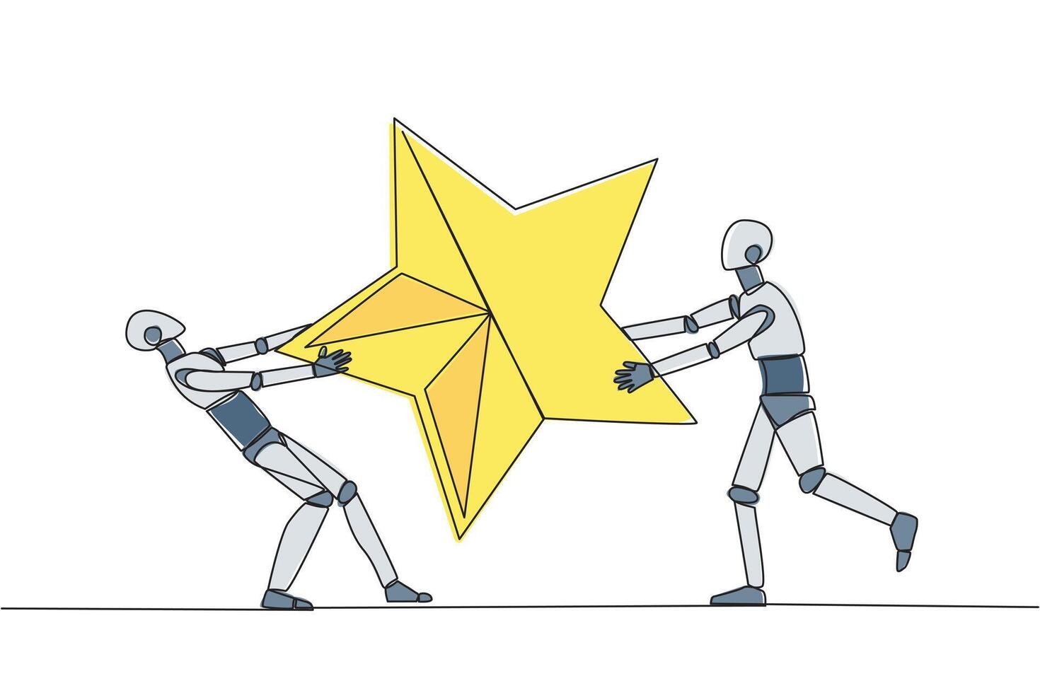 Célibataire continu ligne dessin deux en colère robot combat plus de le étoile. le concept de combat pour brillant des employés pour le le progrès de le entreprise. futur technologie. un ligne conception illustration vecteur