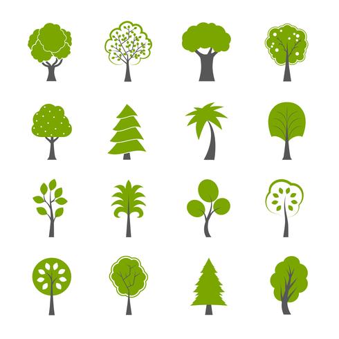 Collection d&#39;icônes d&#39;arbres verts naturels vecteur