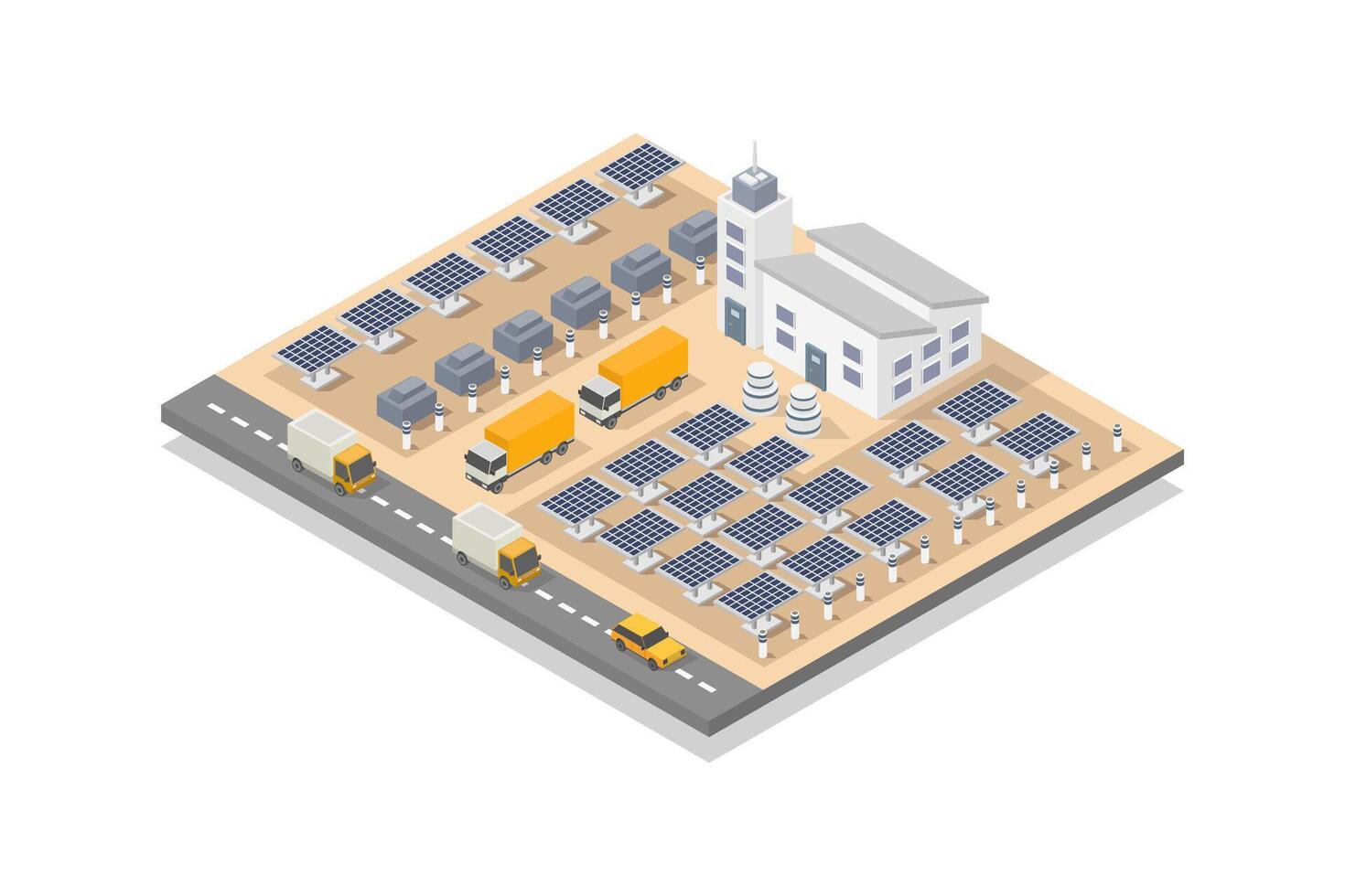 isométrique industriel électronique solaire systèmes sur blanc Contexte vecteur