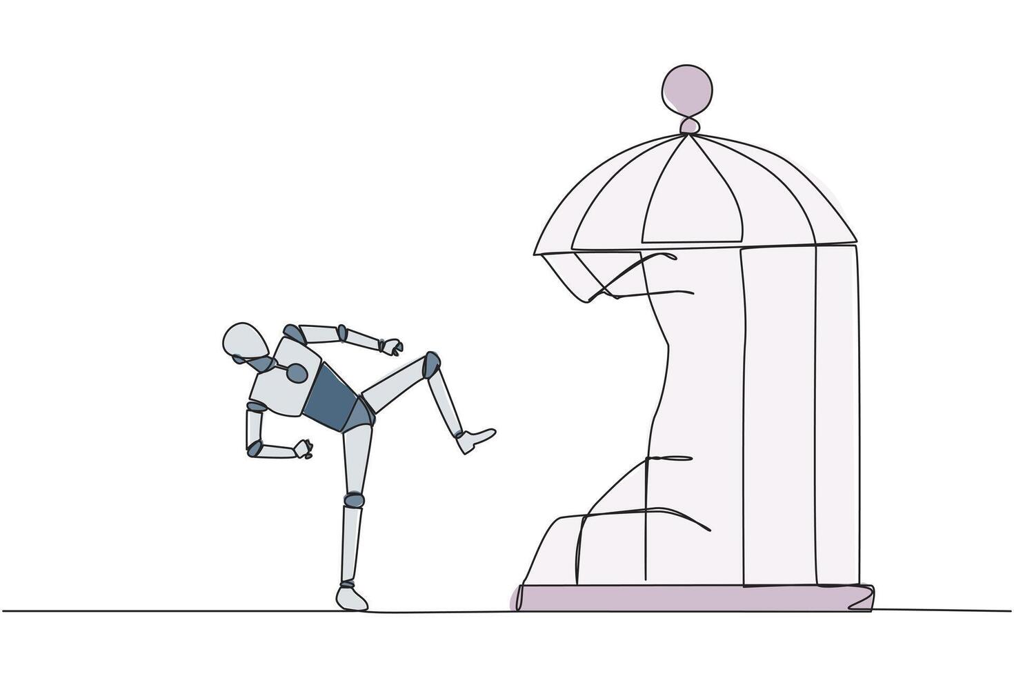 continu un ligne dessin taekwondo robot détruire le cage avec le coup. métaphores retirer le confort zone piège. une génie entrepreneur pour le entreprise. Célibataire ligne dessiner conception illustration vecteur