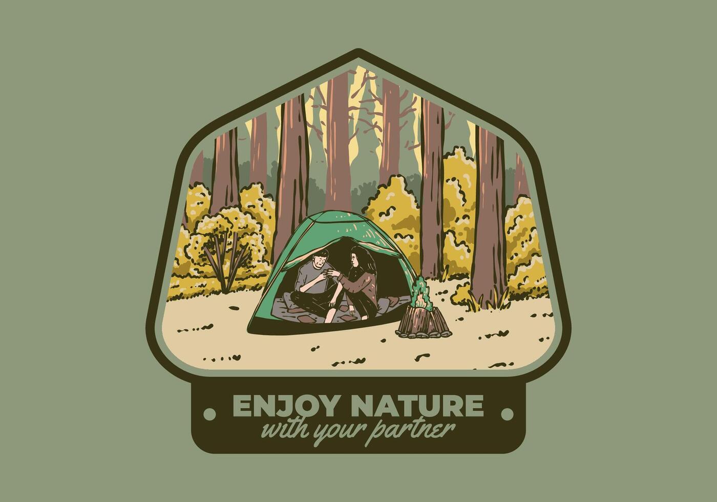 camping dans la nature avec partenaire. ancien Extérieur illustration vecteur