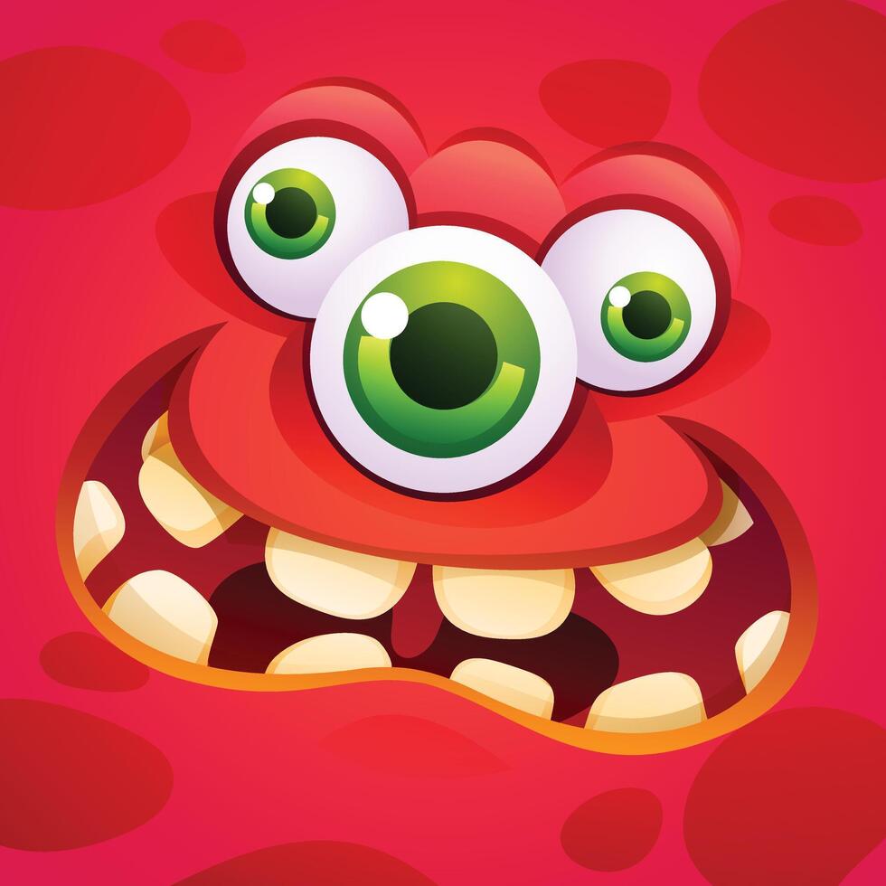 rouge monstre avec gros sourire personnage visage expression. dessin animé illustration vecteur