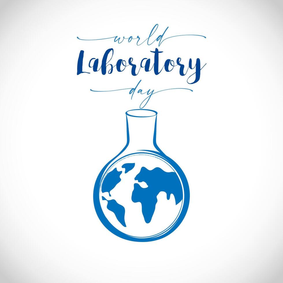 international laboratoire journée féliciter bannière. monde laboratoire journée salutation carte concept. Terre globe dans médical ballon. scientifique Créatif logotype idée. vecteur