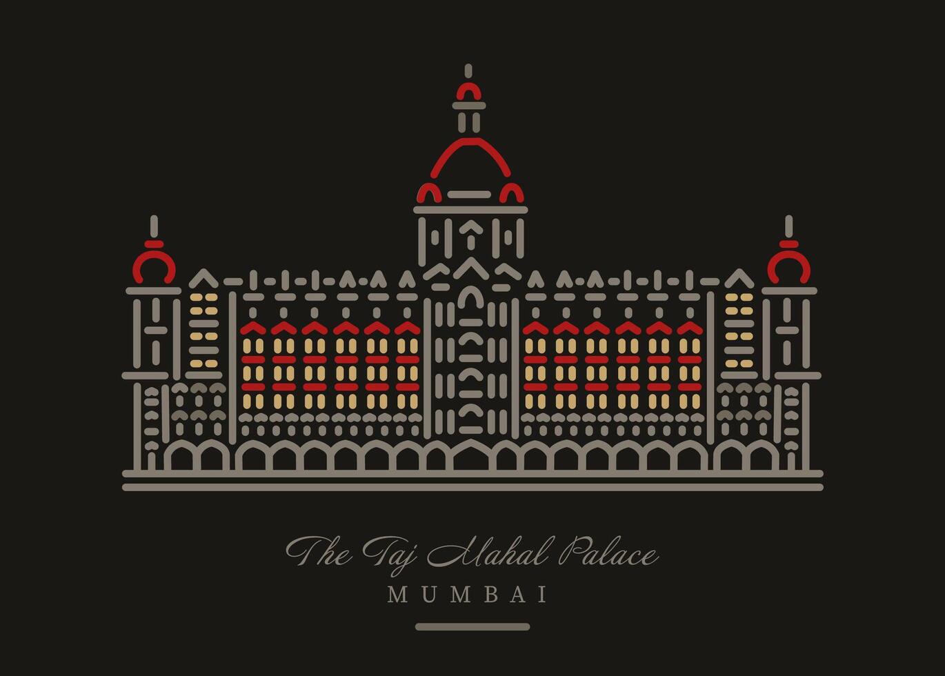 taj Hôtel bâtiment dans mumbai ligne illustration. vecteur