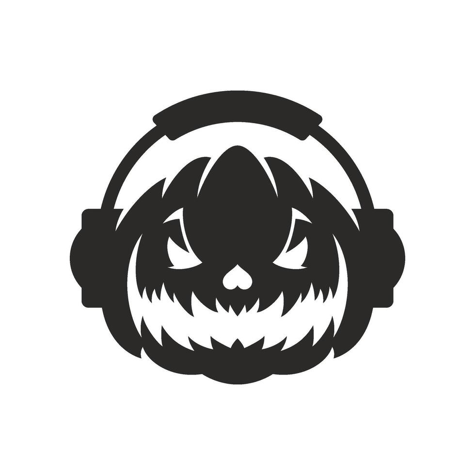 Halloween fête citrouille dj dans écouteurs noir monochrome silhouette icône plat illustration vecteur