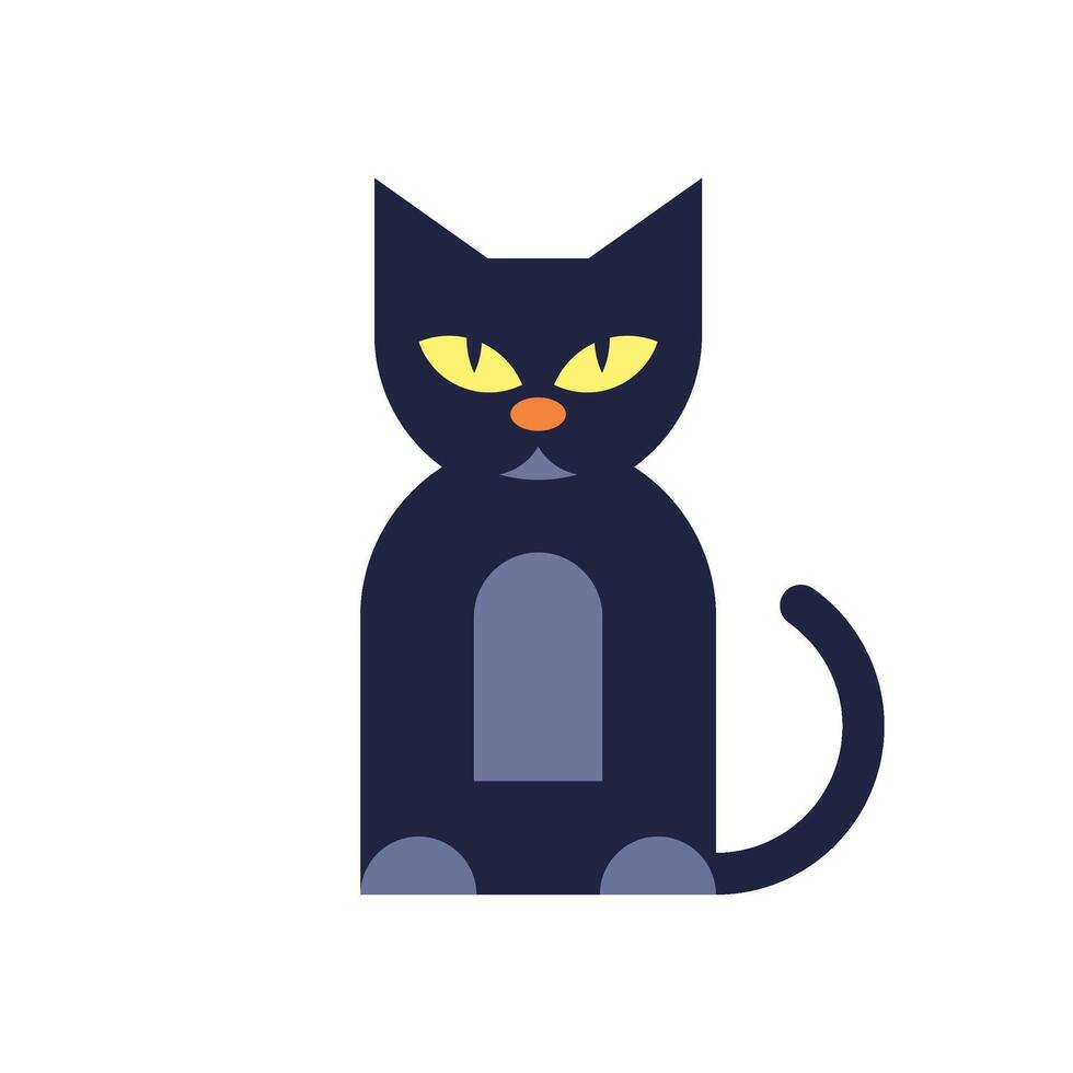Halloween noir chat terrifiant national animal la magie personnage des gamins icône plat illustration vecteur
