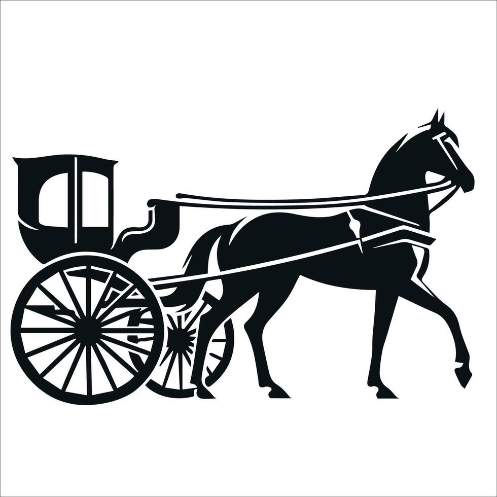à quatre roues cheval le chariot silhouette sur une blanc Contexte vecteur