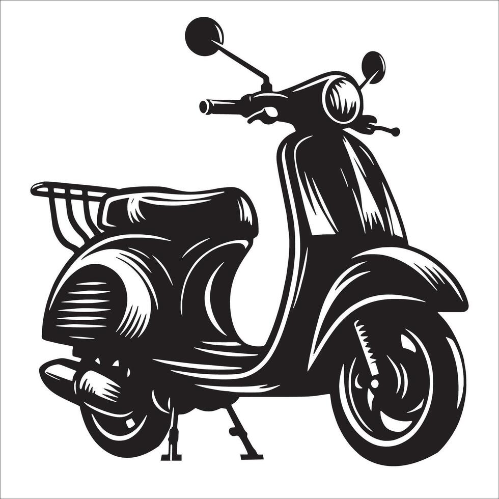 scooter bicyclette silhouette sur une blanc Contexte vecteur