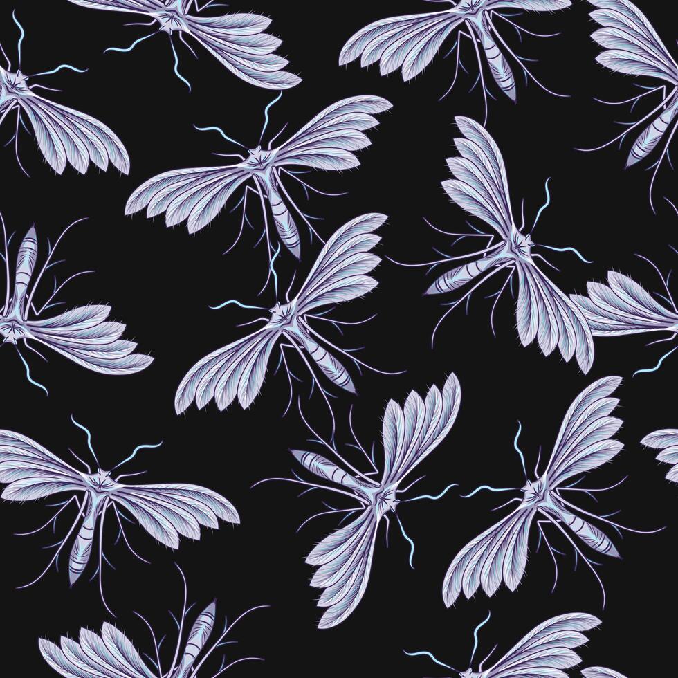 sans couture modèle avec blanc plume papillon, inhabituel pâle nuit papillon. illustration dans ancien style. vecteur