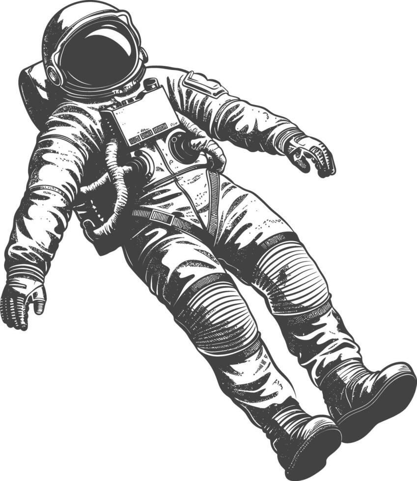astronaute flottant dans espace plein corps images en utilisant vieux gravure style corps noir Couleur seulement vecteur