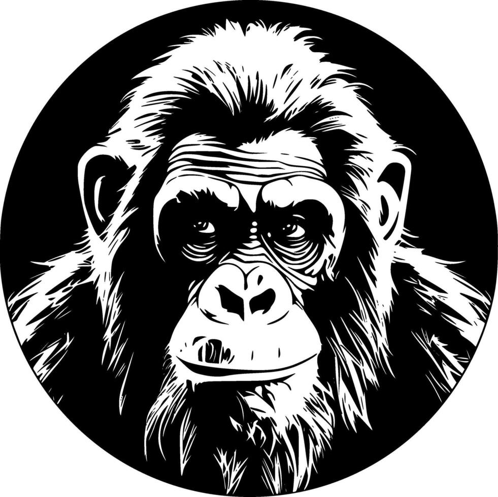 chimpanzé - noir et blanc isolé icône - illustration vecteur