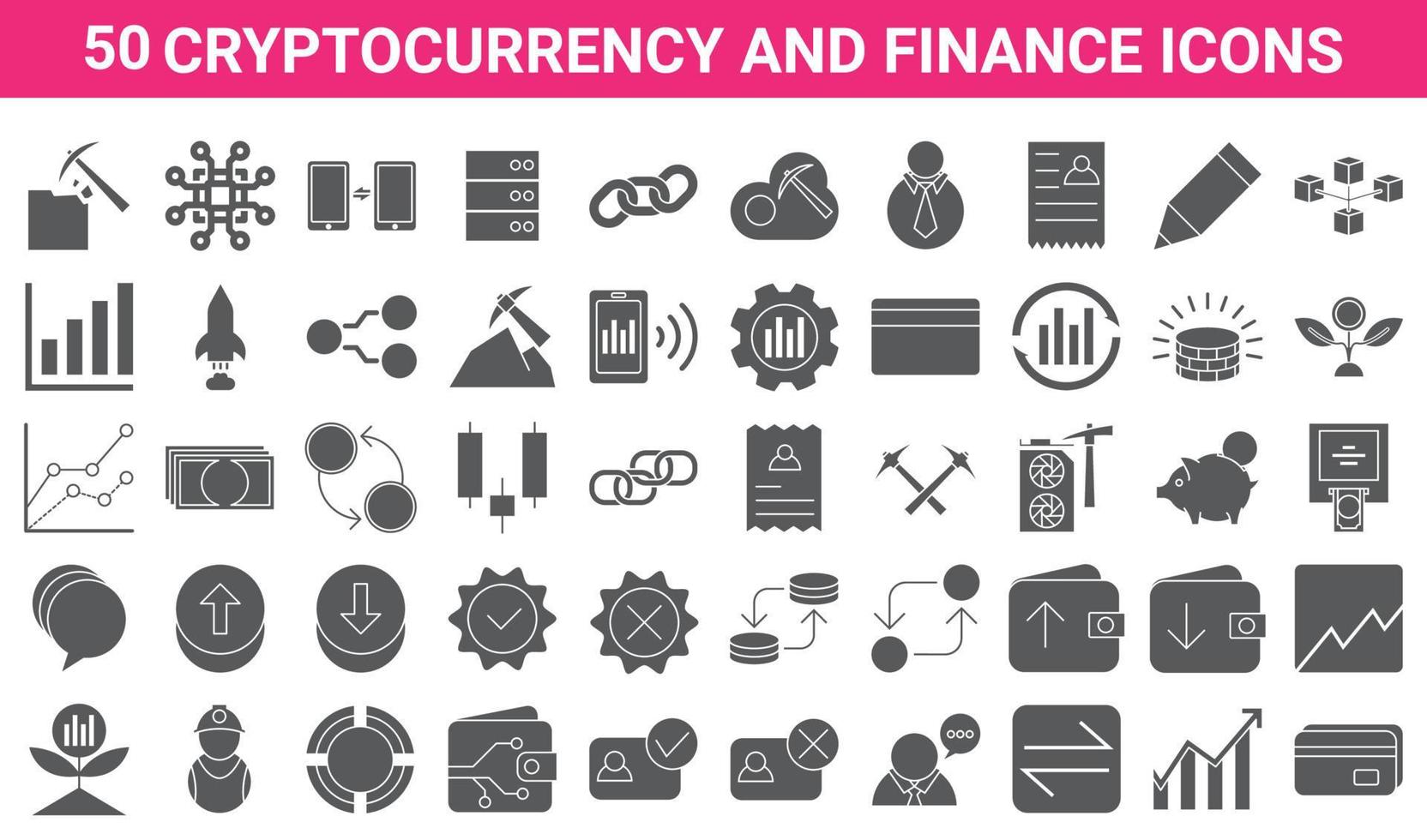 50 vecteur de modèle de conception d'icône de crypto-monnaie et de finance. symbole de la technologie blockchain